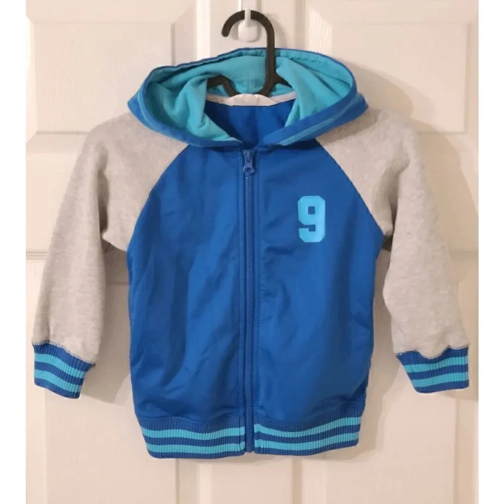 H&M Boy’s Blue Hooded Color Block Zip Closure Track Jacket Size 2-4YR